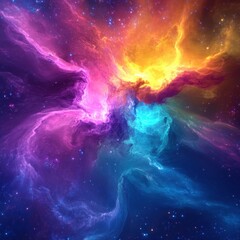 Poster - A colorful depiction of vibrant cosmic nebulae and distant stars
