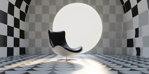 Poster - An elegant modern chair sits in a checkered room setting