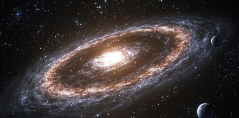 Wall Mural - A Beautiful Spiral Galaxy with Celestial Bodies in Dark Space