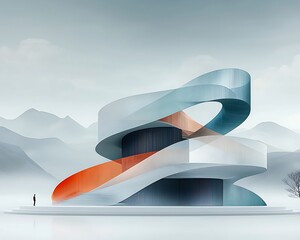Aufkleber - Modern architectural structure in a serene landscape