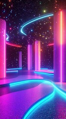 Poster - A futuristic and colorful interior with neon lighting elements