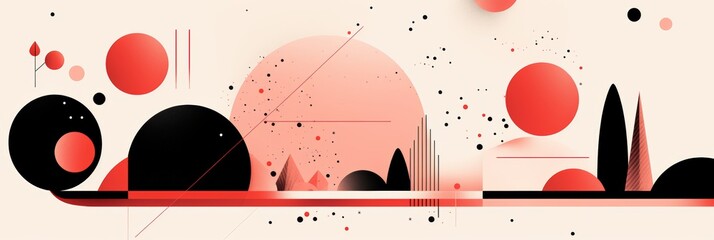 Poster - Minimalist design featuring central axes through simple geometric shapes on a white background