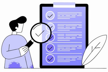 Poster - A person examines a checklist on a digital tablet, symbolizing organization and task management.