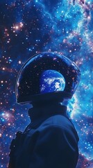 Wall Mural - an astronaut in a space suit contemplates planet earth in the cosmos
