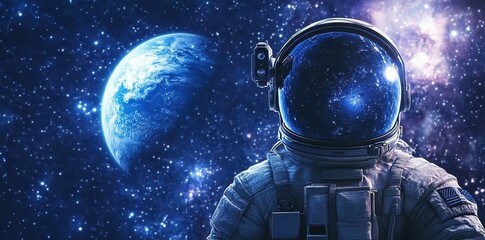 Wall Mural - an astronaut gazing at a planet in the vast cosmic expanse