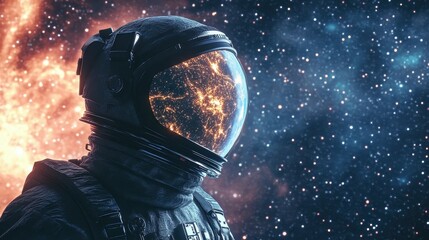 Wall Mural - astronaut gazing at the cosmos with planet visible in their helmet