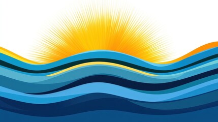 Wall Mural - abstract colorful depiction of the sun rising above ocean waves
