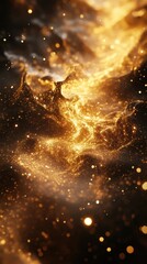 Poster - Illuminated golden particles swirling within a dark cosmic backdrop