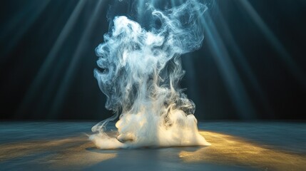 Poster - Captivating Ethereal Smoke Swirling in Dramatic Lighting with Soft Rays Illuminating the Ethereal Form Against a Dark Background, Perfect for Artistic Backgrounds
