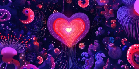 Wall Mural - an abstract illustration of a heart with glowing vibrant elements