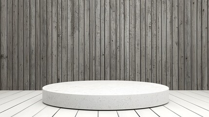 Poster - contemporary white table on rustic wooden floor creating a modern yet inviting atmosphere in a cozy 