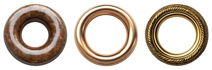 Round eyelet isolated on transparent background. PNG , Set of