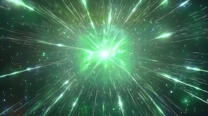 Poster - A dramatic green explosion in a sci-fi space energy field with radiant plasma flowing and creating an imposing scene