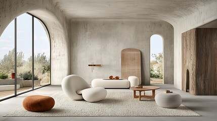 Poster - Modern, minimalist living room with large windows