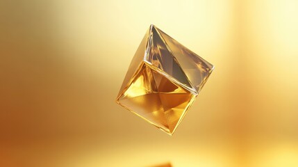 Poster - A geometric golden crystal form floats within a bright illuminated space