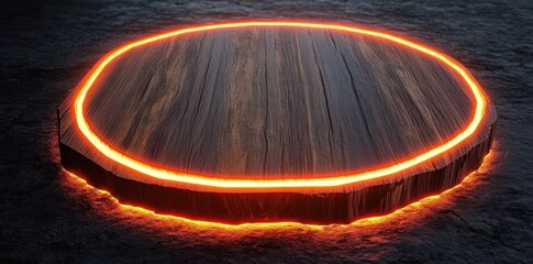 Poster - A glowing ring of light surrounds a wooden platform