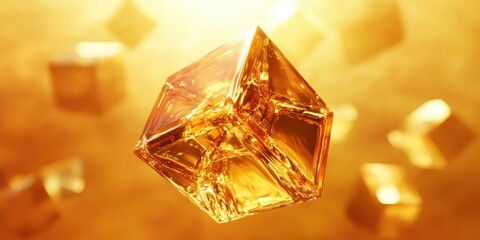 Poster - Floating golden translucent cubes against a softly diffused background