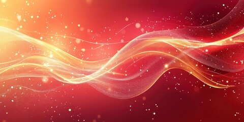 Leinwandbilder - Vibrant waves of light dance across a deep red background, creating an enchanting visual experience that captivates the viewer’s imagination and stirs the senses