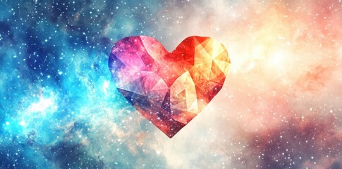 Wall Mural - A Colorful Geometric Heart Floating Amongst Stars And Nebula