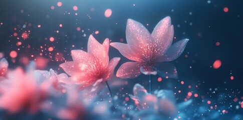 Poster - Illuminated flowers glow in a magical and colorful field of light