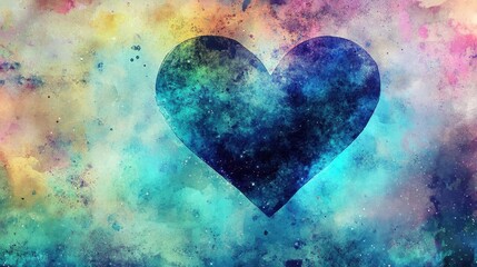 Wall Mural - A stylized cosmic heart shape against a watercolor painted background