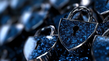 Poster - Digital security padlock with binary code pattern glowing in blue against dark background, representing cybersecurity and data protection concepts.