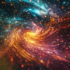 Poster - A vibrant swirling galaxy filled with bright colorful particles