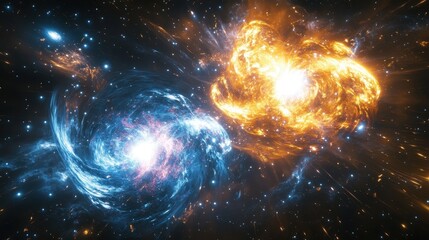 Poster - Two swirling nebulae of cosmic energy creating a stunning scene