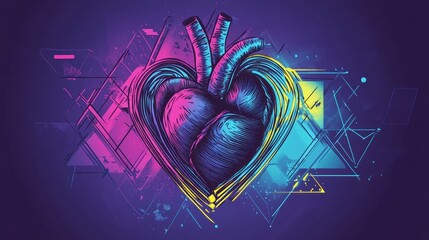 Wall Mural - A vivid colorful illustration showing an anatomical heart form