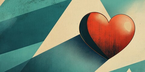 Wall Mural - A Red Heart Rests Against A Geometric Background Illustration