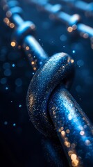 Poster - A zoomed-in image of a luminous blue chain, under shimmering light, generates a fascinating visual effect in front of a dark background