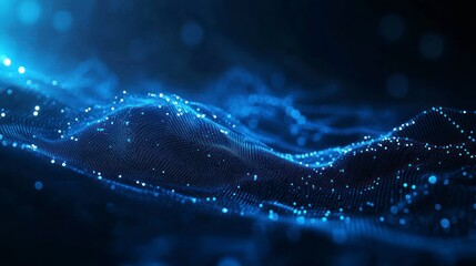 Abstract Blue Data Landscape with Shining Particles Visualizes Future Technology