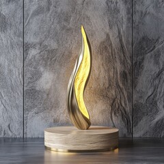 Poster - A modern sculpture of a curved shape in a bright golden color