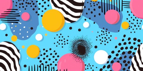 Poster - The close up of the abstract picture of the colourful memphis pattern wallpaper, memphis pattern is the design style that vibrant and mix of geometric shapes, bold colors, and playful patterns. AIG51.