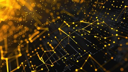 Poster - This futuristic background features a vibrant blockchain network with glowing yellow lines and nodes against a dark backdrop, symbolizing advanced technology and digital connectivity.