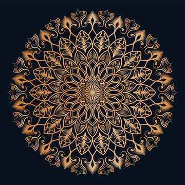 Luxurious Gold Mandala Designs on Dark Background with Intricate, Symmetrical, and Decorative Patterns for Art and Relaxation.