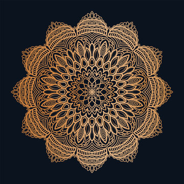 Luxurious Gold Mandala Designs on Dark Background with Intricate, Symmetrical, and Decorative Patterns for Art and Relaxation.