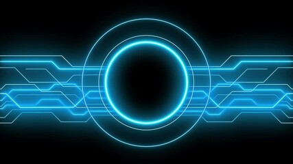Aufkleber - Abstract futuristic intro of blue glowing technology sci fi frame hud ui in black background. Holographic circle platform animated concept. 4K Resolution