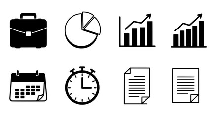 Poster - Business Icon Set: A collection of business and finance-related icons rendered in clean, minimalist graphic style, perfect for use in presentations, websites, or other digital media.