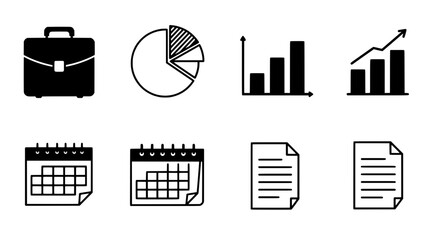 Poster - Business Icons: This image shows a variety of business related icons in silhouette style, perfect for illustrating concepts of finance, planning, and office. 
