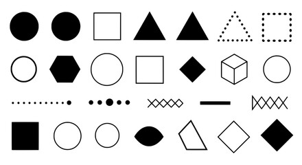 Fototapete - Geometric Harmony: A collection of meticulously arranged shapes and lines in a black and white minimalist composition. The simplicity of each element amplifies the visual impact. 