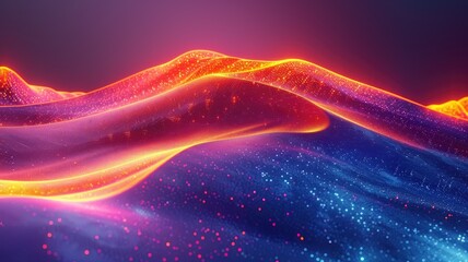 Poster - A stunning abstract design featuring neon waves flowing gracefully against a navy backdrop. This vibrant digital art piece captures light and energy, creating an immersive atmosphere. Perfect for