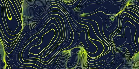 Poster - Abstract digital artwork with neon green and blue textures. Digital image of 3D rendering with glowing green fluid or liquid texture mixing with dark blue watercolor. Bright motion shot design. AIG51.