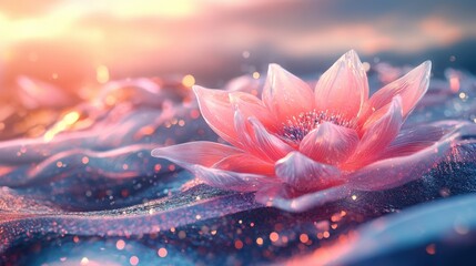 Poster - A beautiful pink lotus flower floating on shimmering water