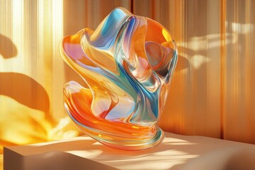 Poster - A Colorful Swirling Glass Sculpture Lit In Front Of Fabric
