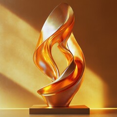 Poster - A flowing abstract sculpture stands on a rectangular wooden platform