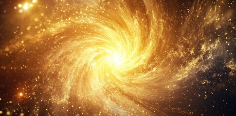 Poster - A bright celestial spiral galaxy shines with stellar particles and light
