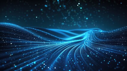 Poster - Wonderful picture of micro light sparkling particles scattered across blue flowing wave, create abstract bokeh effect perfect for background design that evoke a sense of energetic and fantasy. AIG53.