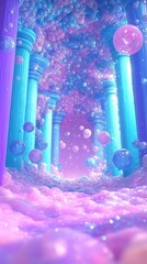 Poster - A whimsical fantastical ethereal scene with pastel colored columns and spheres