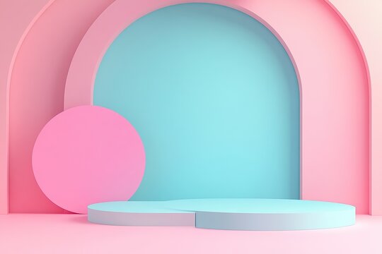 Colorful geometric background with paper-cut shapes, in vibrant pink and blue hues,